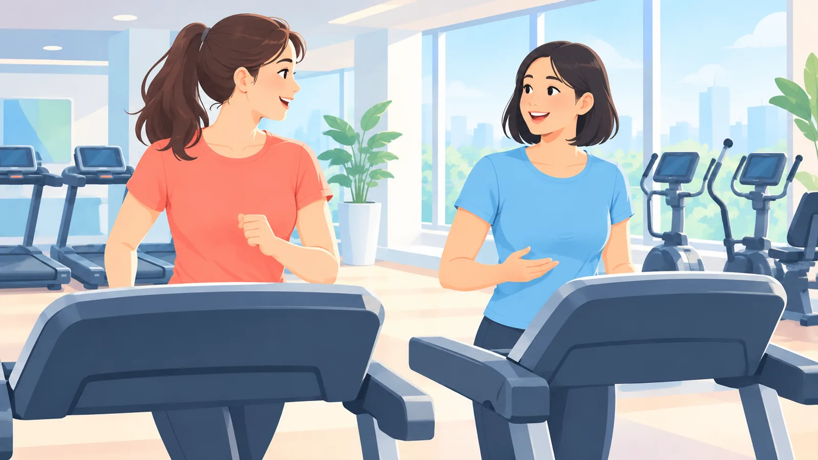 Người tập đi bộ nhanh trên máy chạy bộ và vẫn trò chuyện được