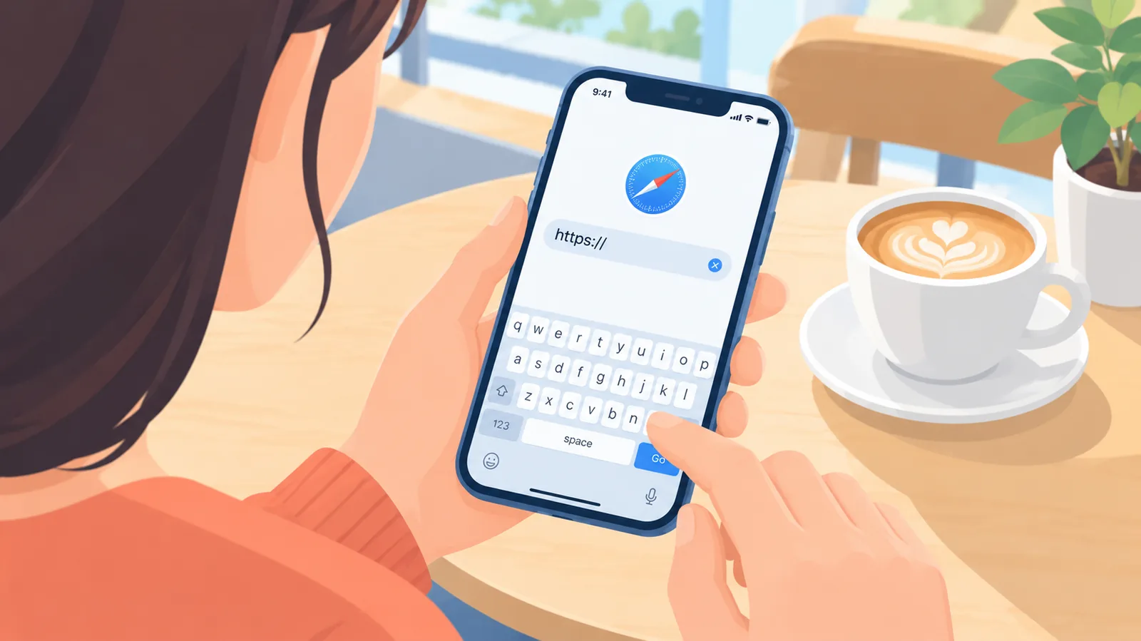 Người dùng nhập địa chỉ vào Safari trên iPhone