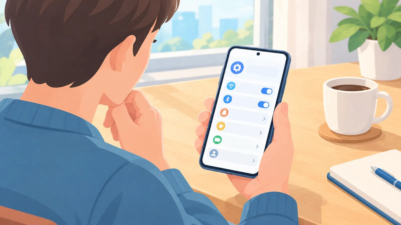 Người dùng kiểm tra cài đặt trên điện thoại
