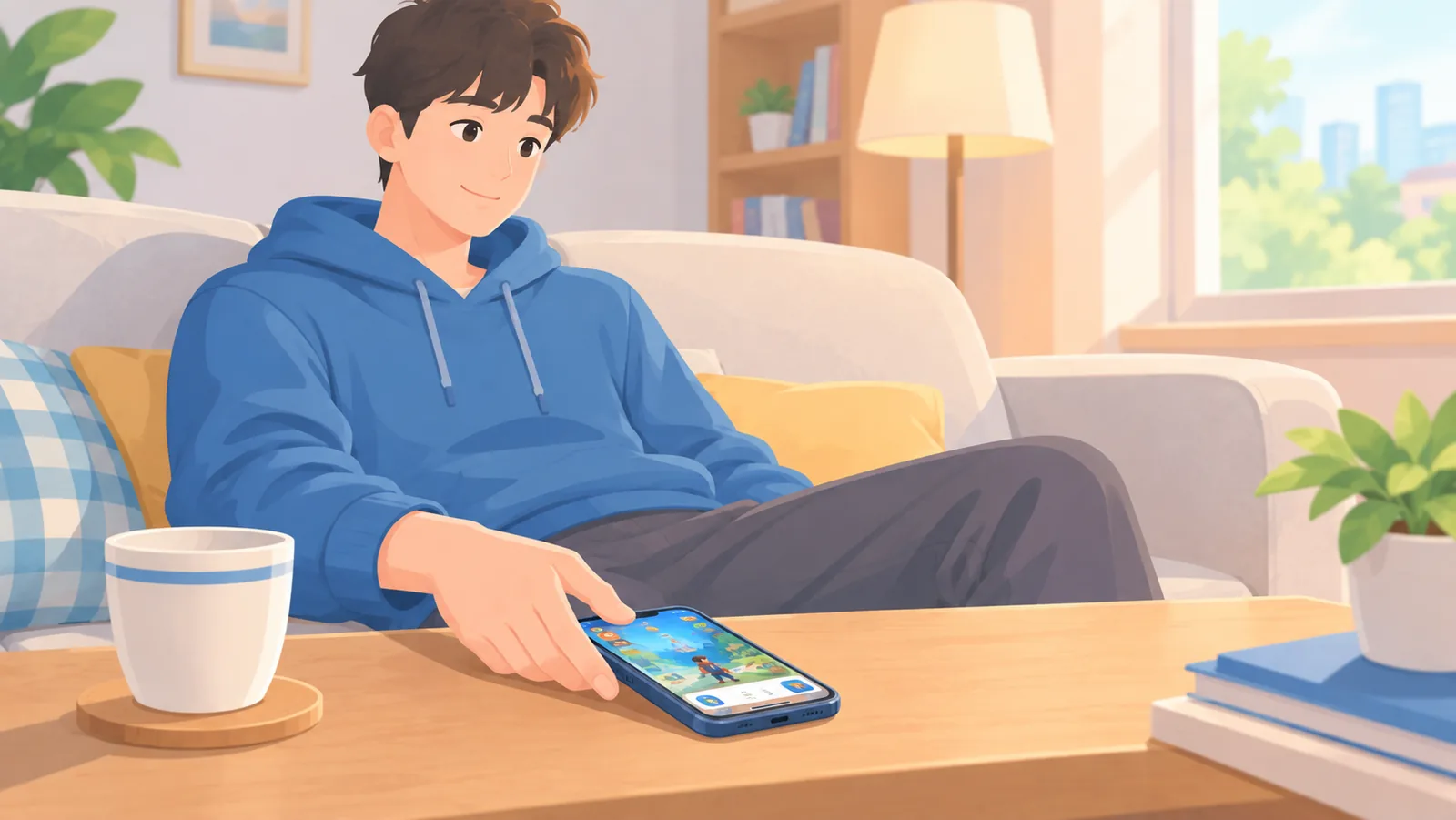 Người dùng nghỉ ngơi sau khi chơi game trên điện thoại