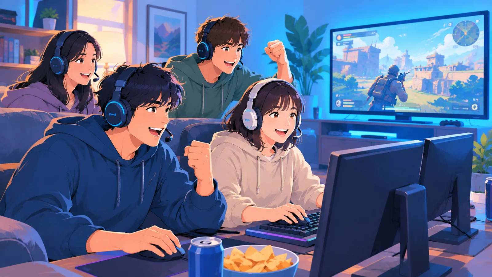 Nhóm bạn chơi game bắn súng online