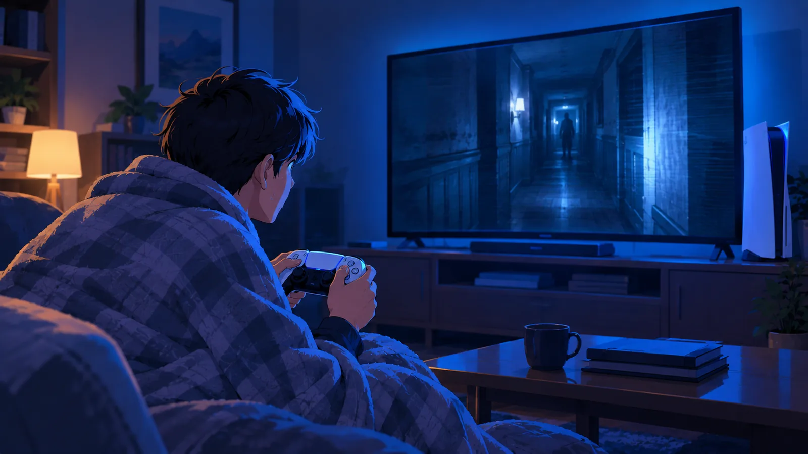 Người chơi game kinh dị trong phòng tối