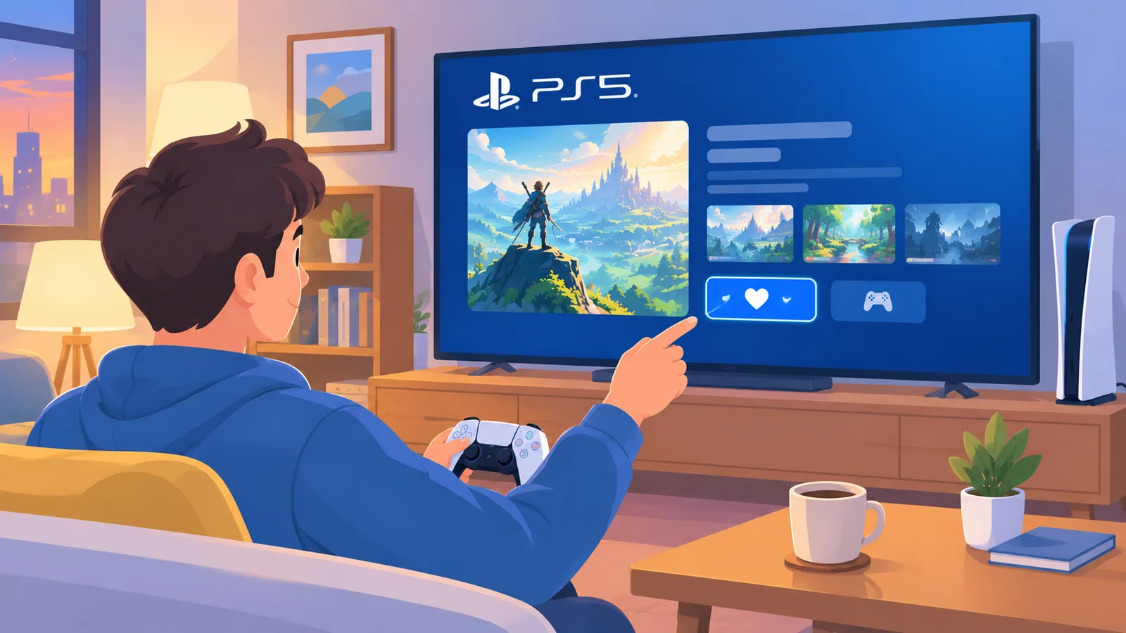 Bảng so sánh game PS5 bên cạnh tay cầm và đĩa game