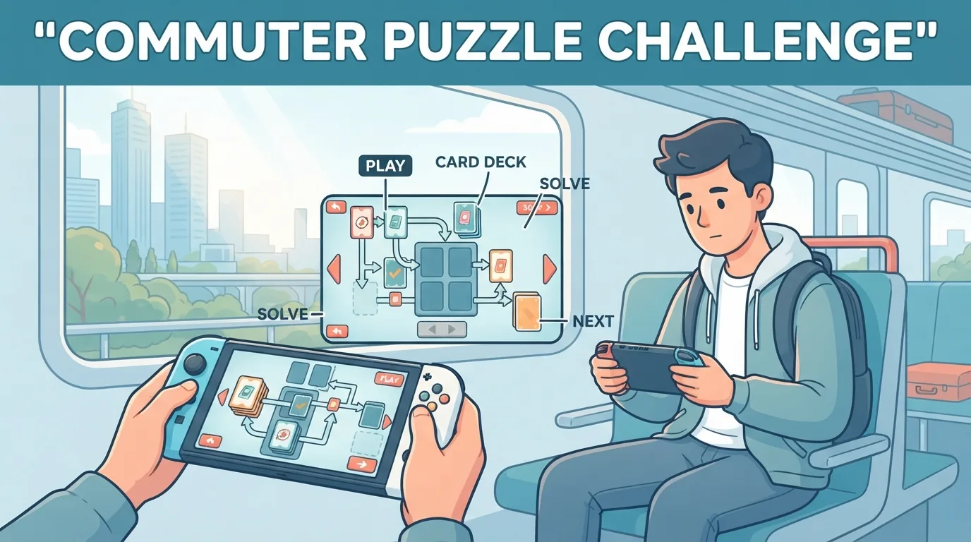 Người đi tàu chơi game xây bộ bài trên máy cầm tay