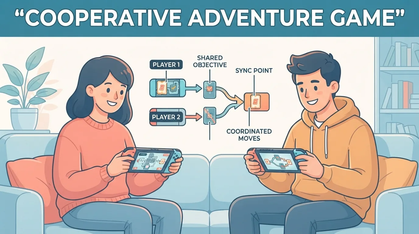 Hai người bạn cùng chơi game co-op trên máy cầm tay