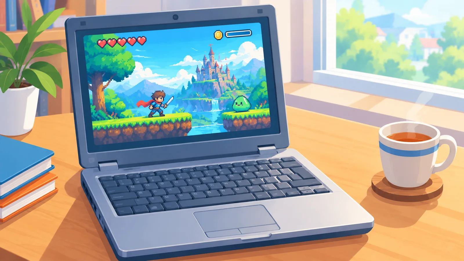 Laptop cấu hình thấp đang chạy game 2D nhẹ