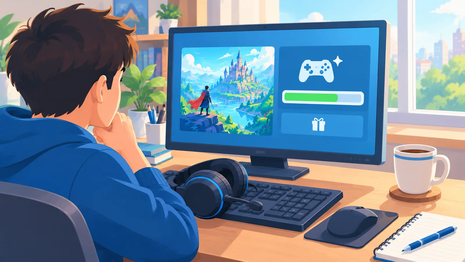 Hai người bạn chơi game co-op cùng nhau
