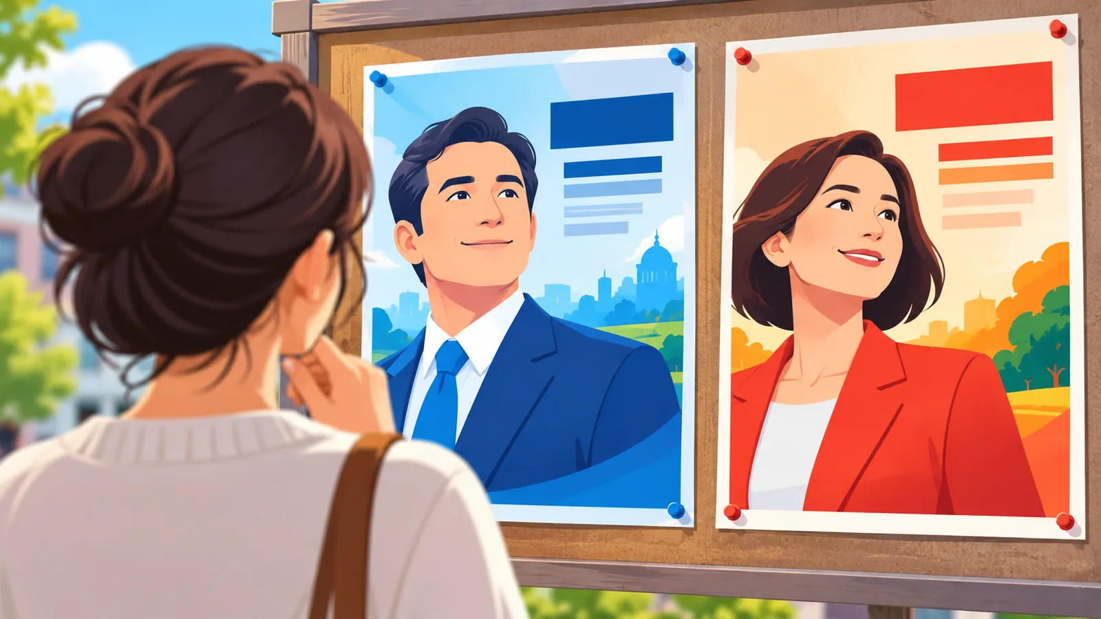 Hai tấm áp phích bầu cử đặt cạnh nhau để so sánh thông điệp