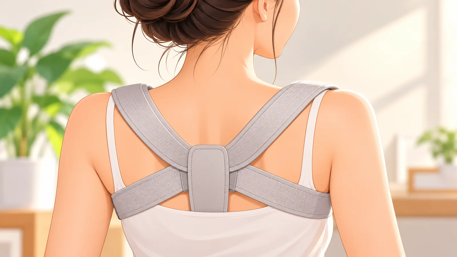 Cận cảnh vai và lưng trên của phụ nữ với dây đai mềm vừa vặn