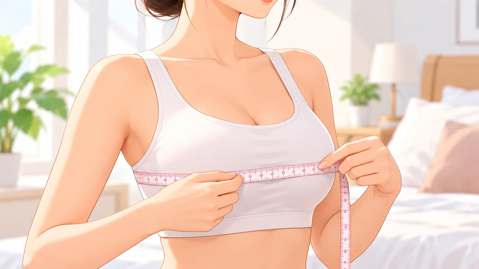 Phụ nữ tự đo vòng ngực và độ rộng vai trước khi chọn size đai