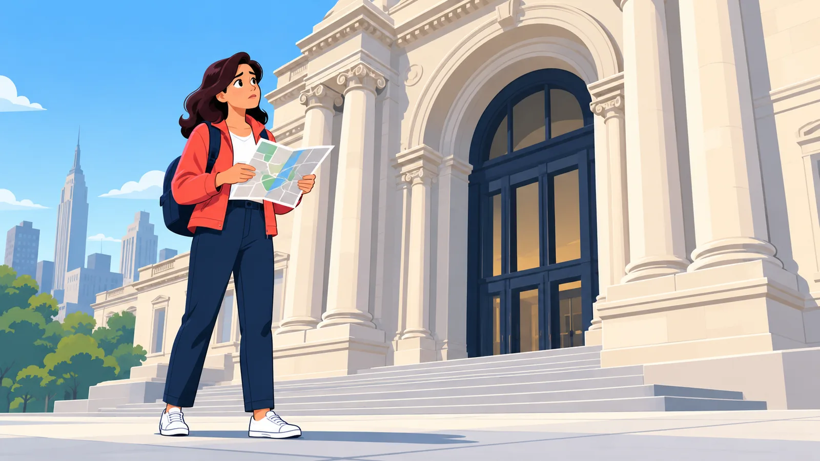Du khách đứng trước lối vào một bảo tàng lịch sử ở New York