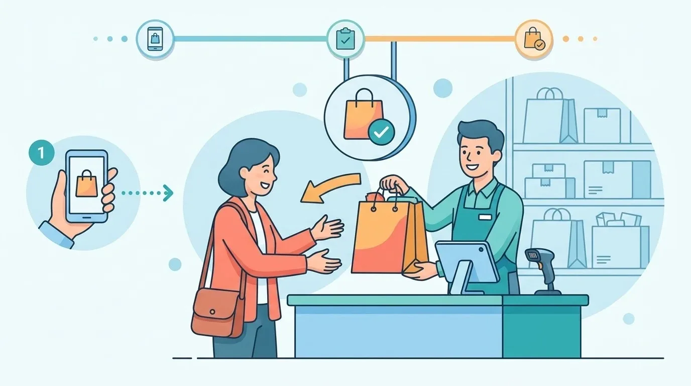 Khách nhận đơn hàng tại quầy nhận hàng của cửa hàng
