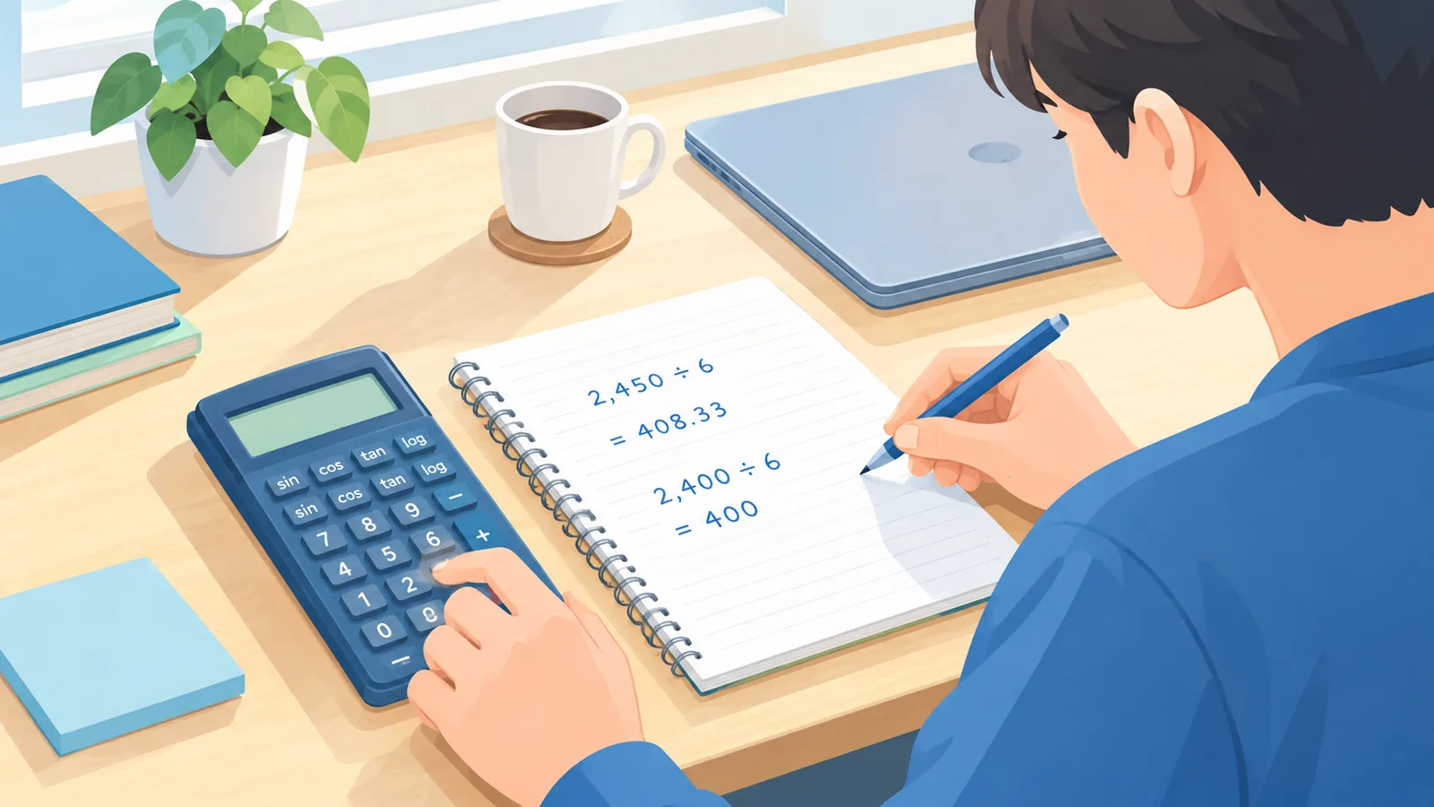 Người ngồi tính công thức trả đều hằng tháng trên giấy