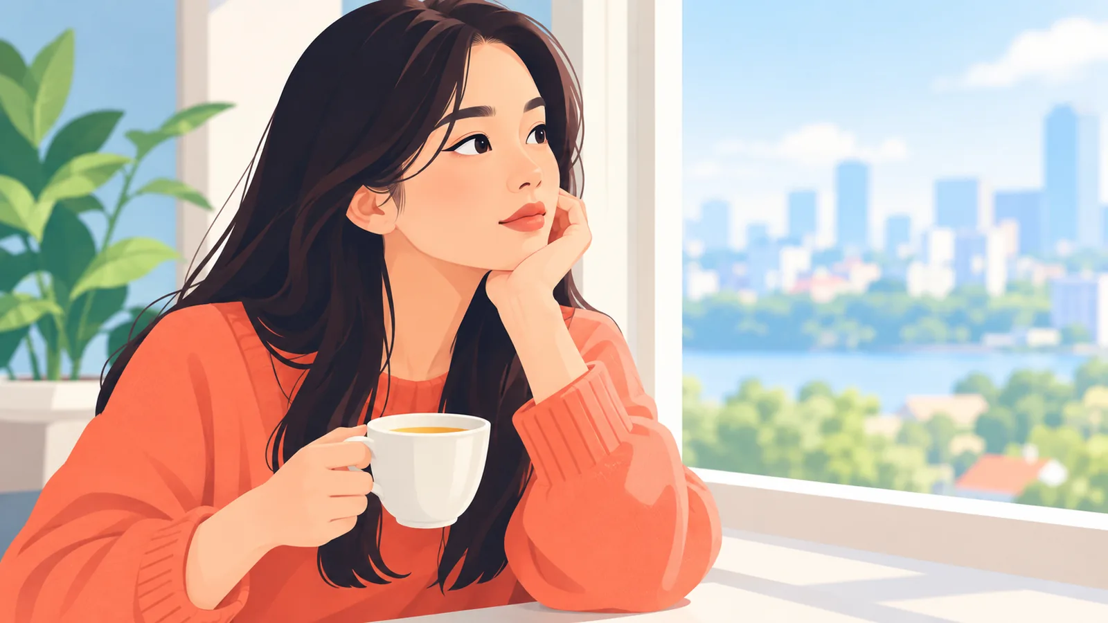 Một người ngồi bên cửa sổ suy ngẫm về tình yêu là gì