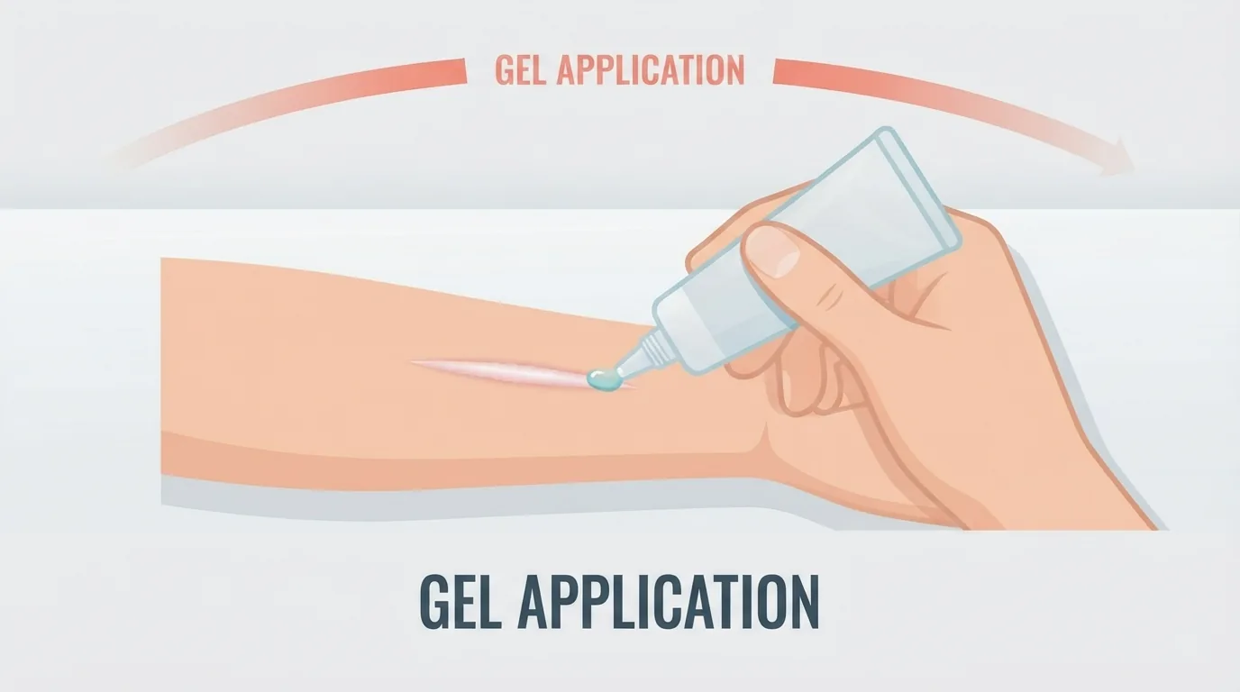 Bàn tay thoa lớp gel mỏng lên vết sẹo ở cẳng tay