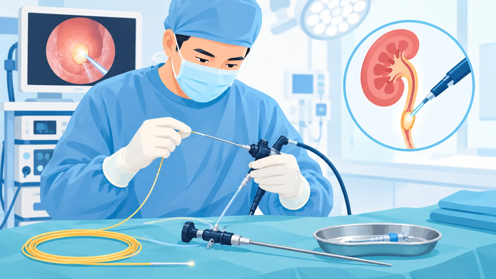 Bác sĩ chuẩn bị dụng cụ laser bóc nhân tuyến tiền liệt