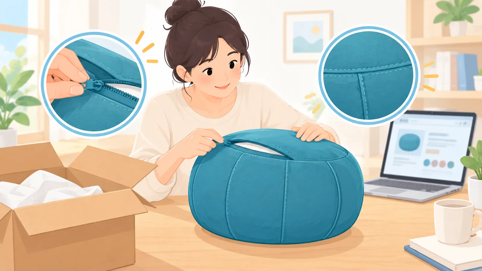 Kiểm tra đường may và khóa kéo khi nhận đệm thiền