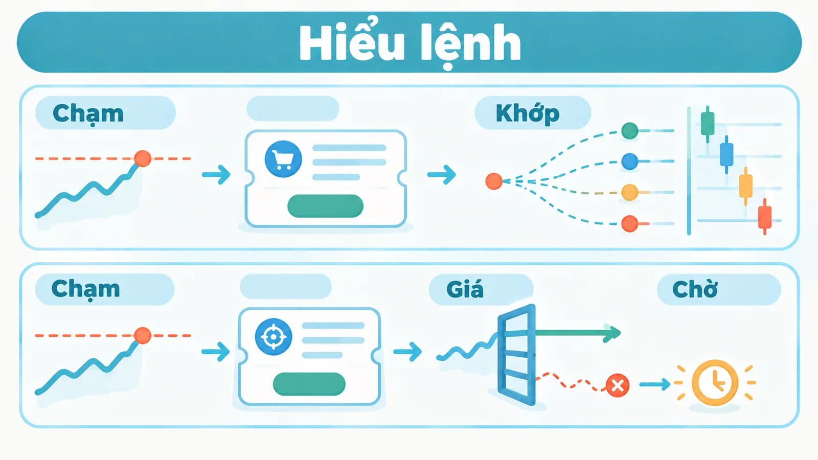 Lệnh dừng chuyển thành lệnh thị trường với giá khớp có thể khác giá kích hoạt; lệnh dừng giới hạn có thể chưa 