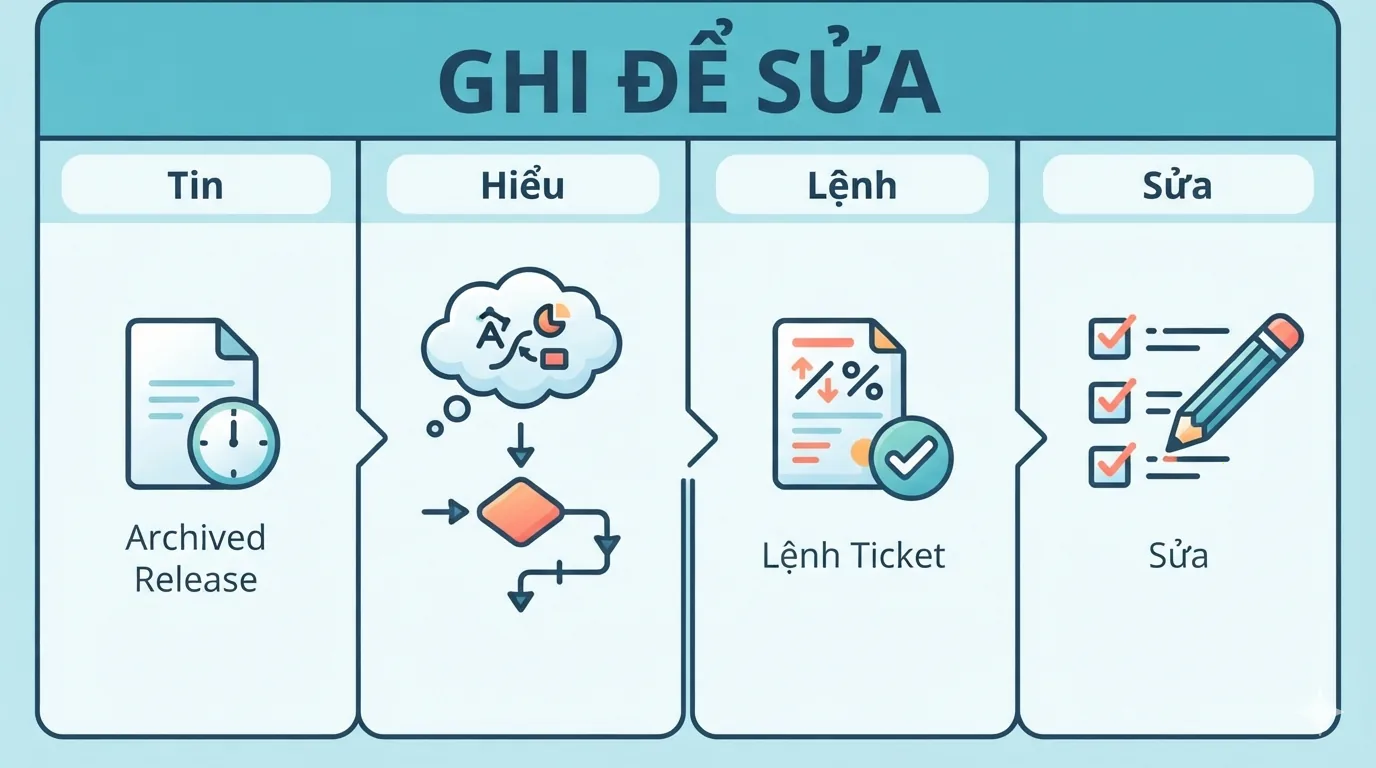 Nhật ký xem lại giao dịch với bốn phần riêng: thông tin lúc công bố, nhận định, kết quả lệnh và điểm cần sửa.