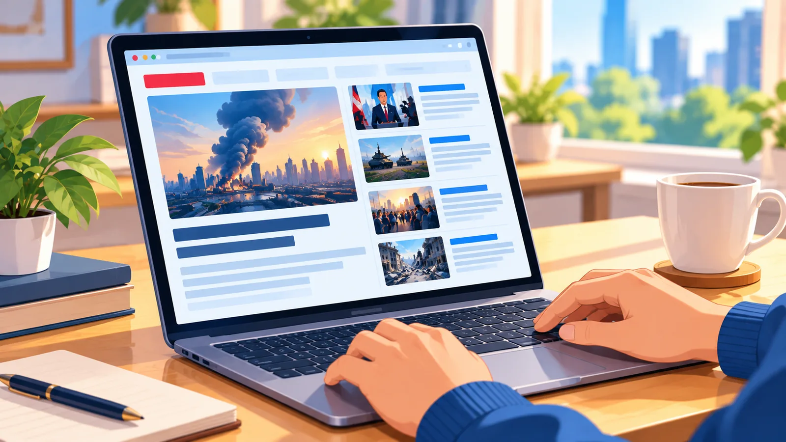 Màn hình laptop gom nhiều bản tin quanh cùng một sự kiện