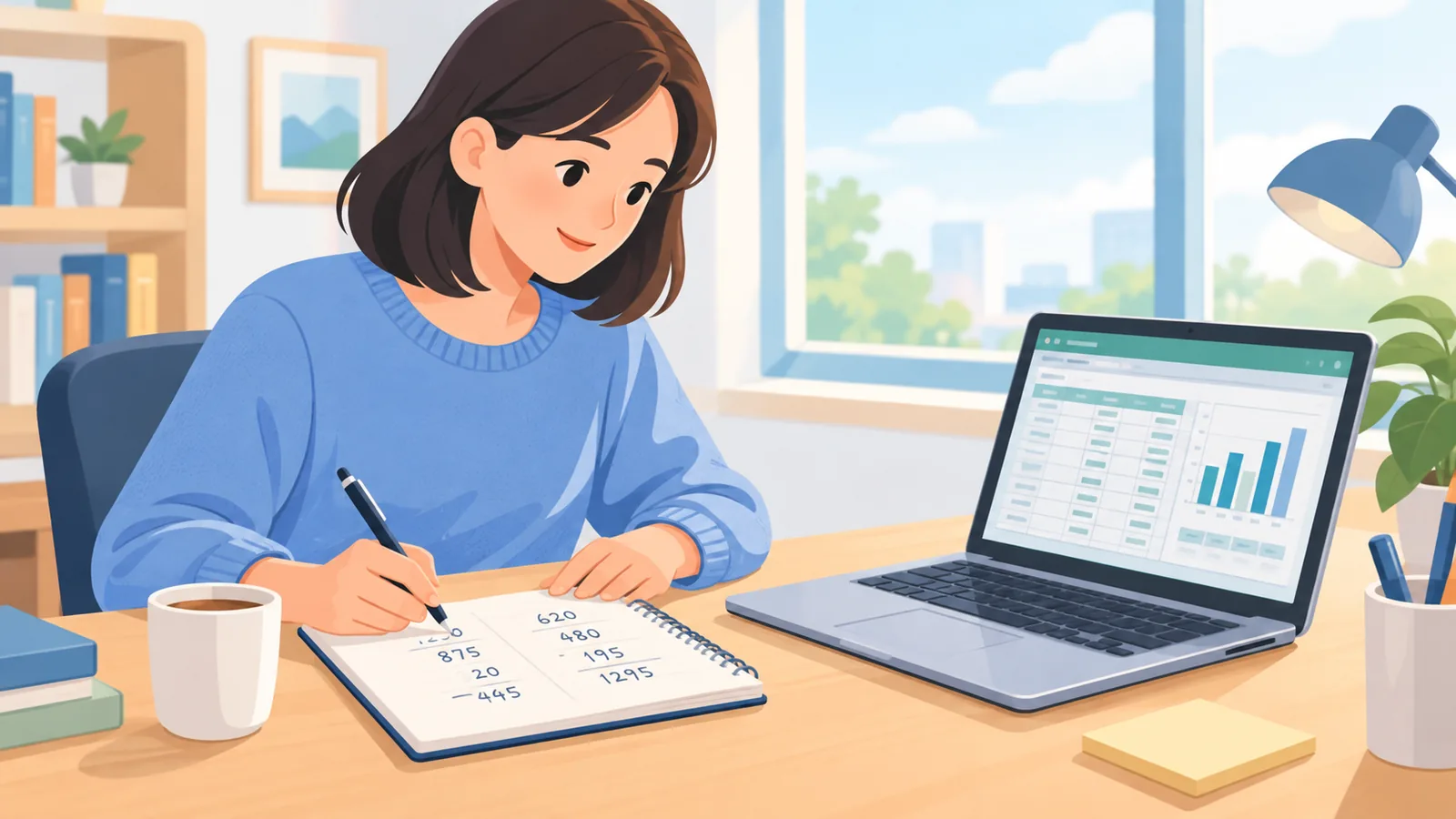 Màn hình máy tính hiển thị bảng tính có ba ô nhập liệu và một ô kết quả được tô sáng