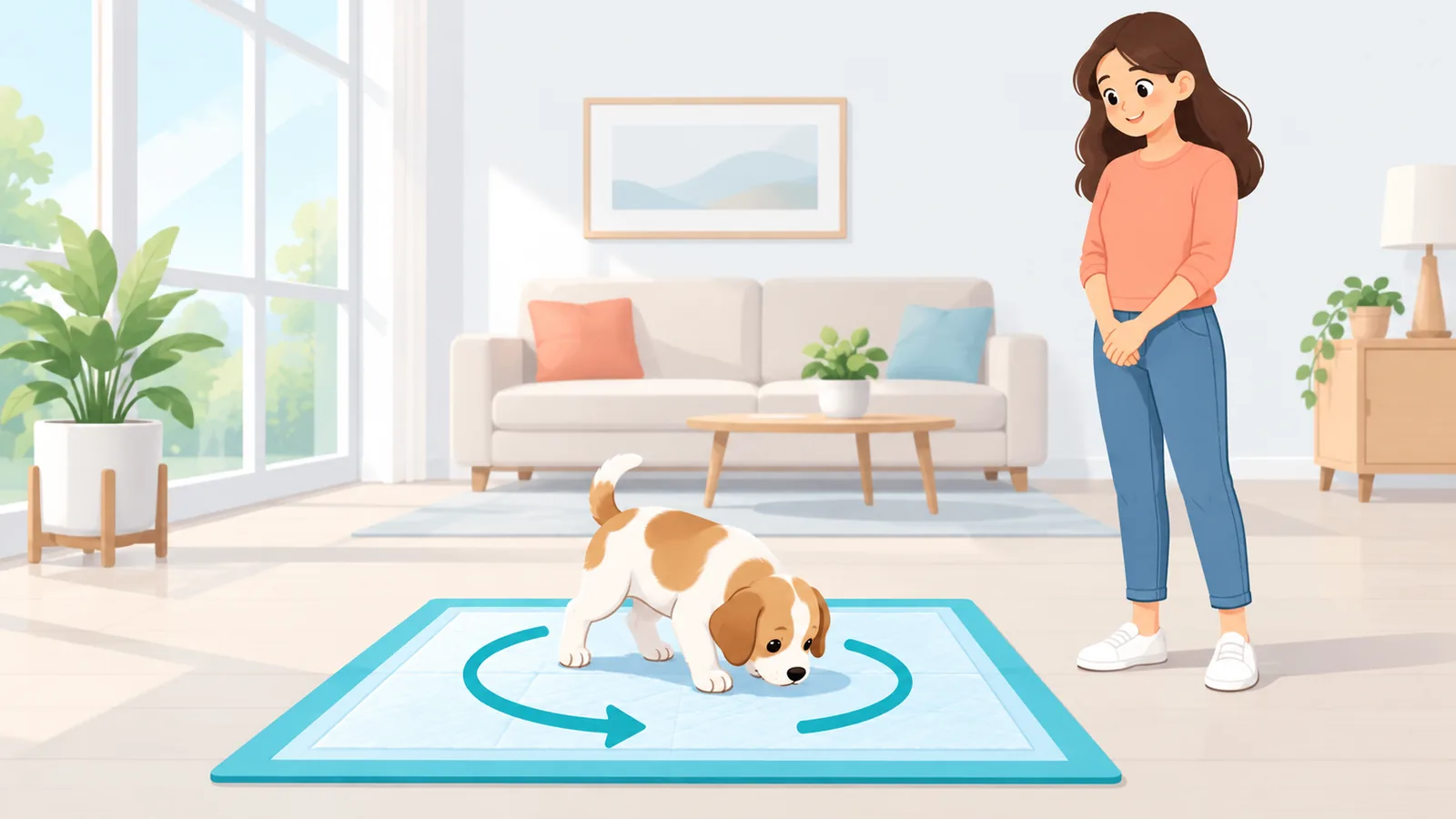 Người nuôi đứng yên chờ chó đánh hơi trên tấm lót