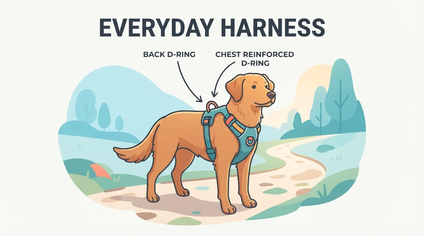 Người dắt chó đi dạo trong công viên với harness vừa vặn