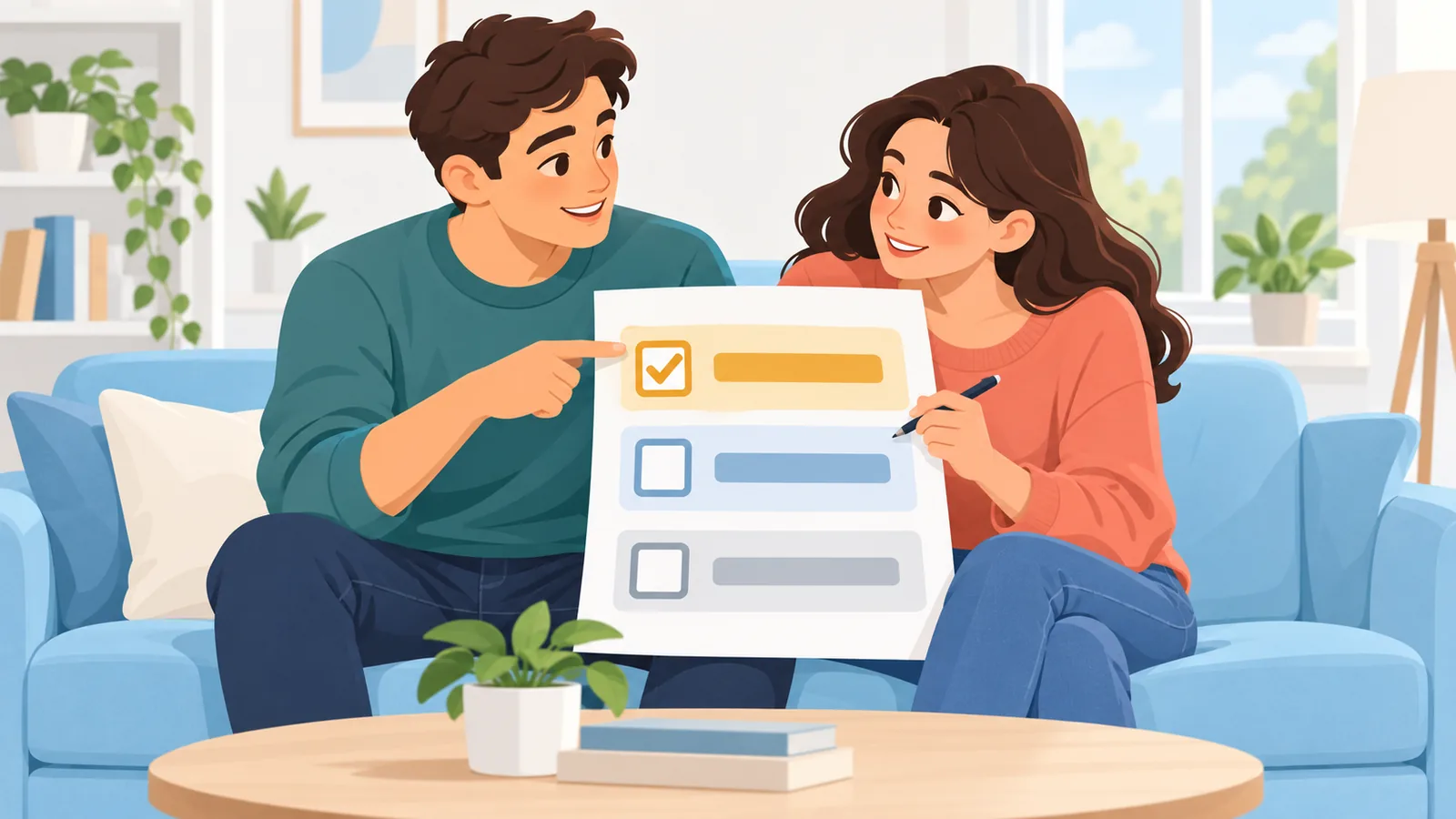 Cặp đôi trẻ cùng lập danh sách nhu cầu khi tìm căn hộ thuê