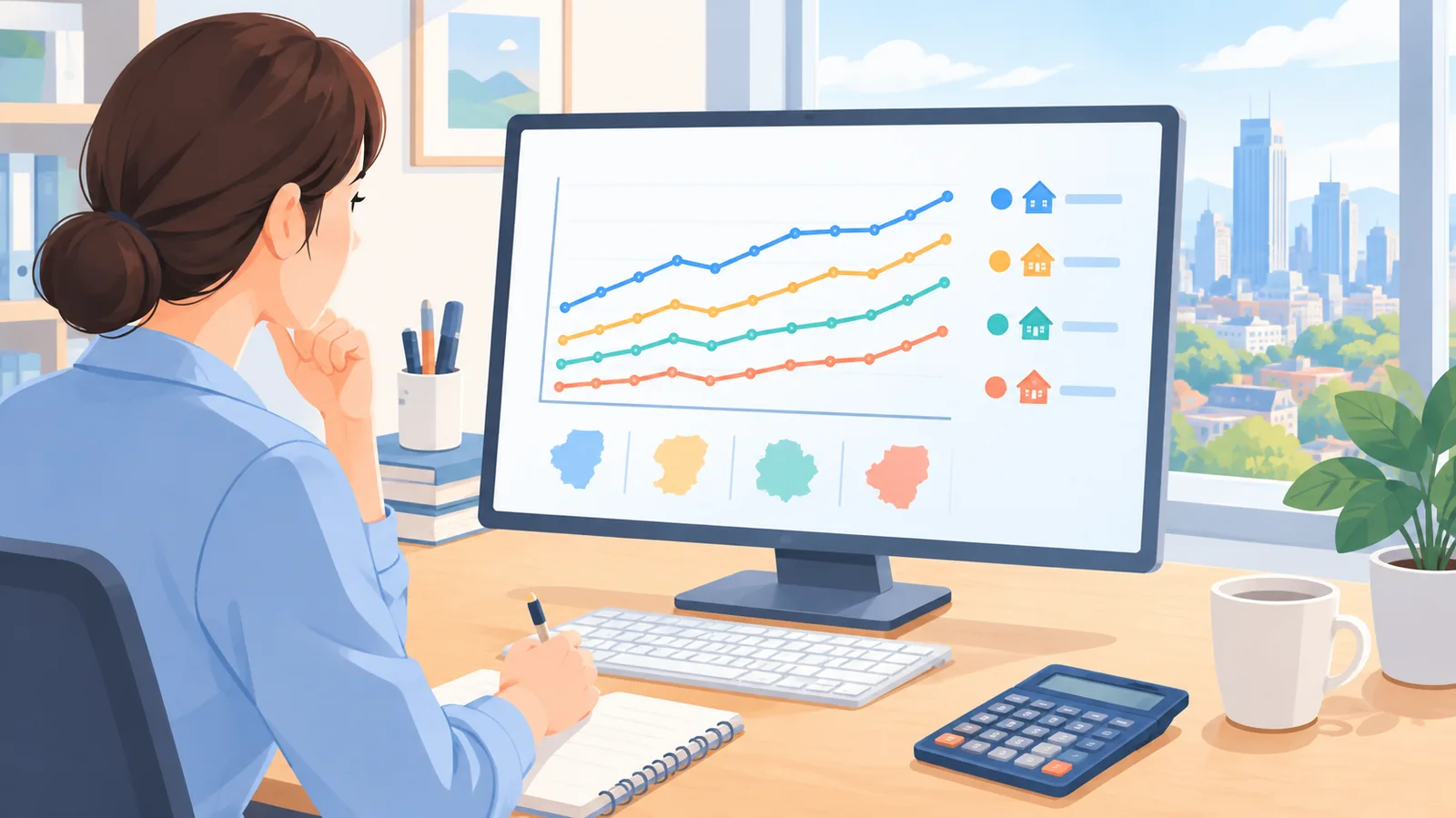 Chuyên viên xem biểu đồ xu hướng giá nhà theo khu vực