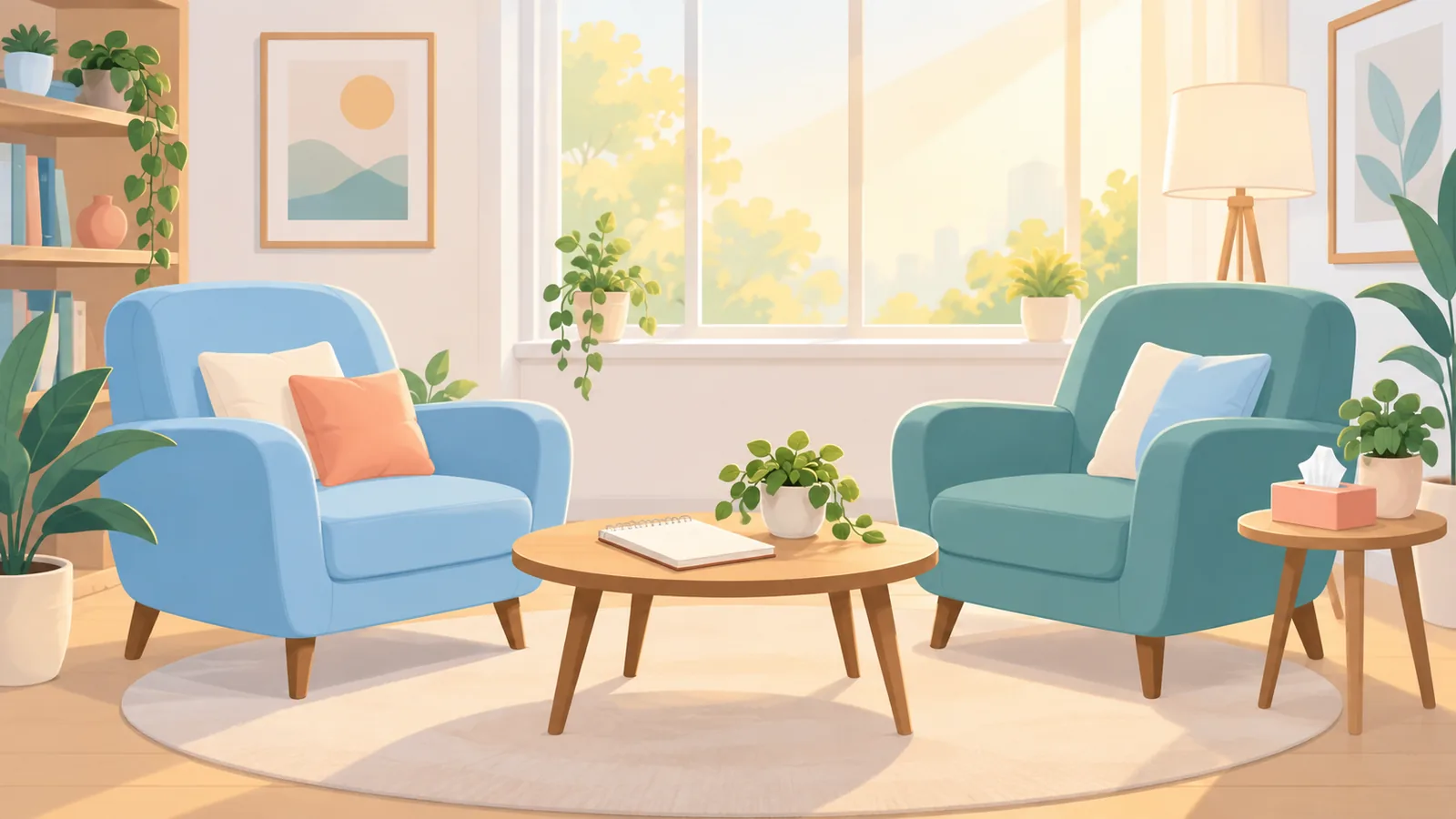 Phòng tư vấn tâm lý ấm cúng với hai chiếc ghế bành