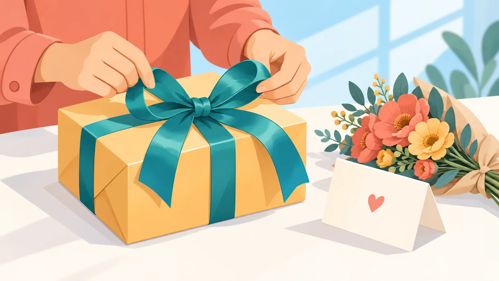 Gói quà gọn gàng kèm thiệp viết tay
