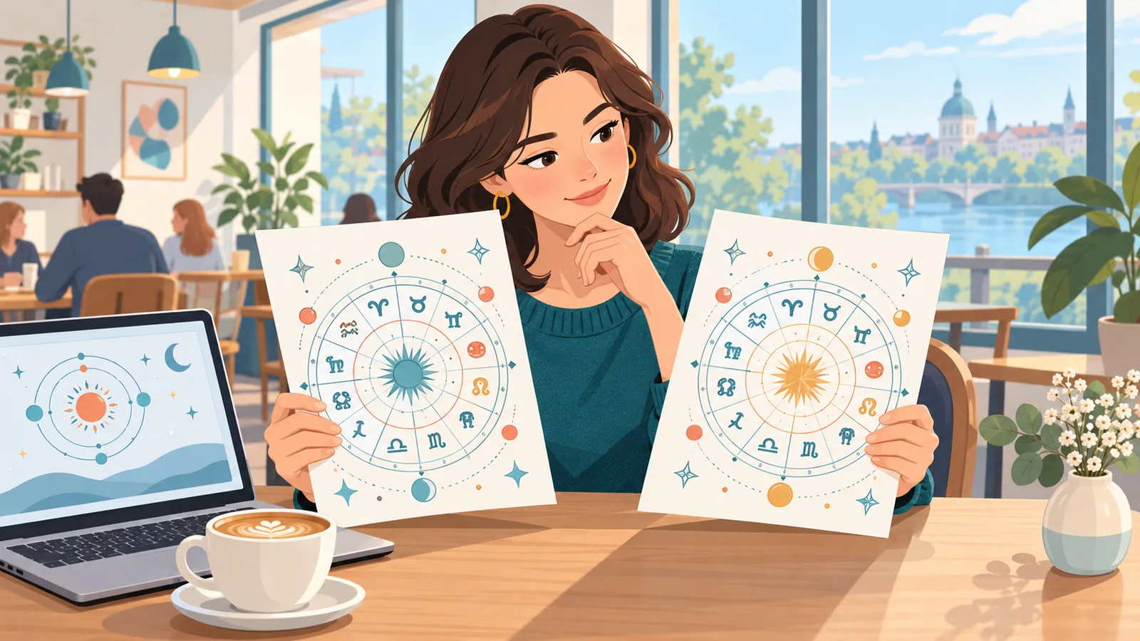 Người đọc so sánh hai trang tử vi in tại quán cà phê
