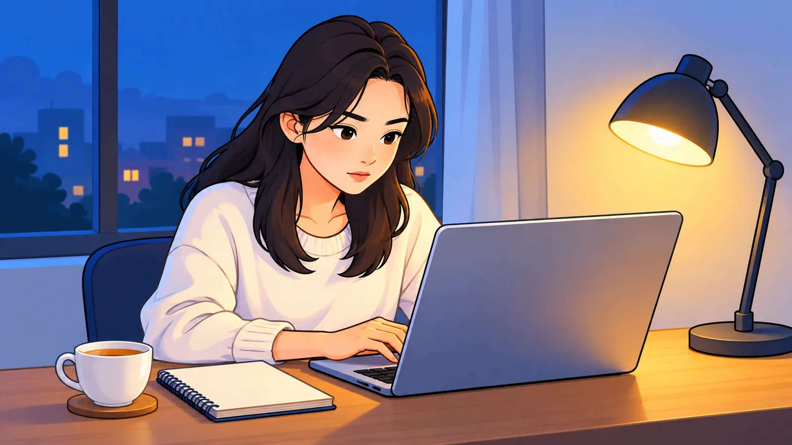 Người trẻ làm thêm online trên máy tính tại nhà vào buổi tối