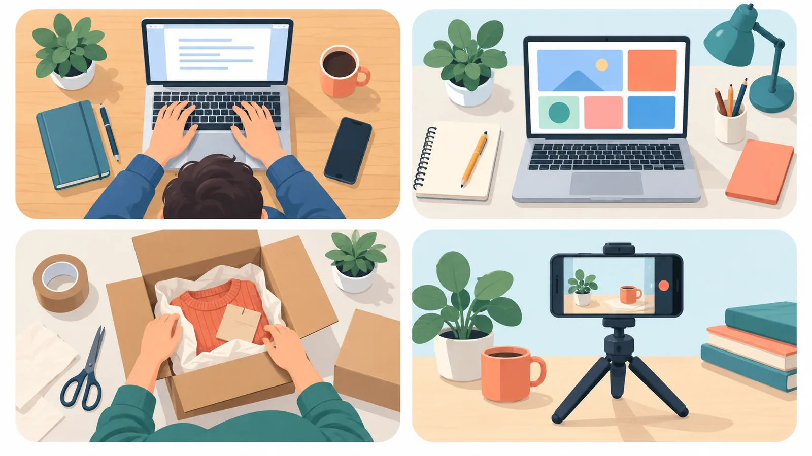 Bốn nhóm làm thêm online gồm dịch vụ, sản phẩm số, bán hàng và nội dung