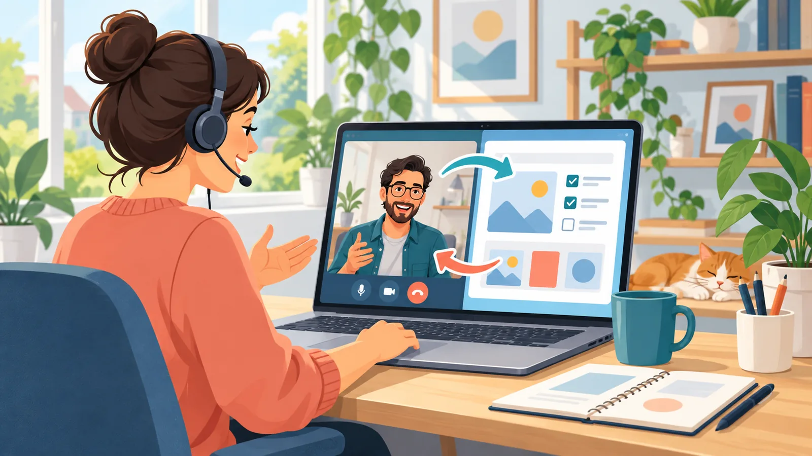 Freelancer trao đổi công việc với khách hàng qua cuộc gọi video