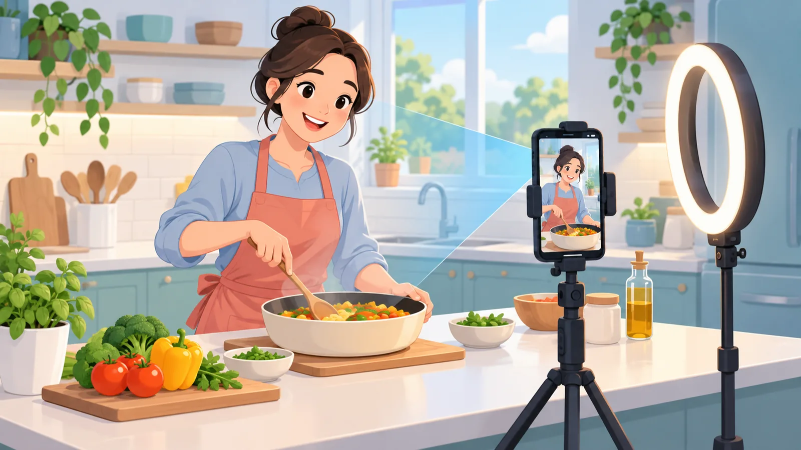 Người sáng tạo nội dung quay video ngắn trong bếp