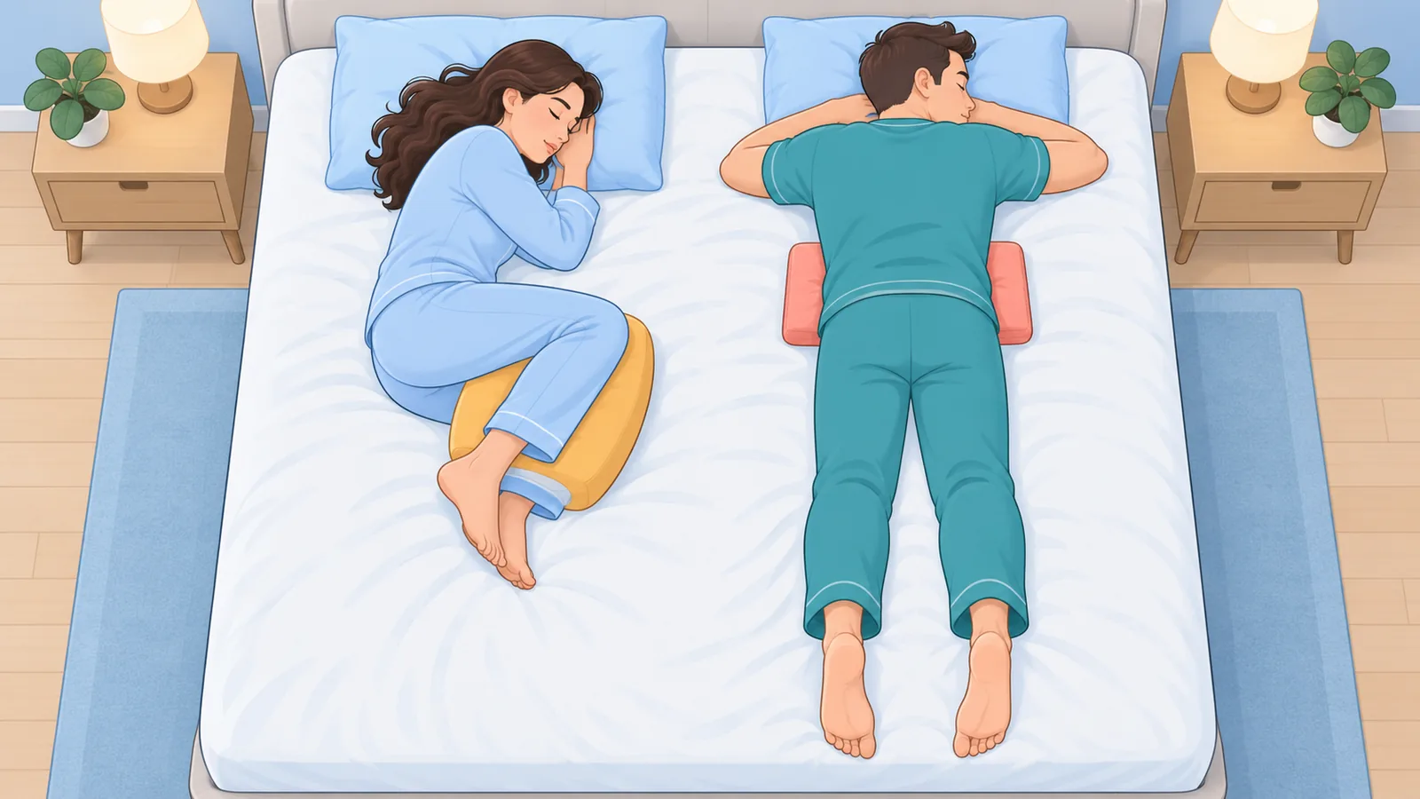 Tư thế nằm nghiêng co người và nằm sấp có gối mỏng dưới bụng
