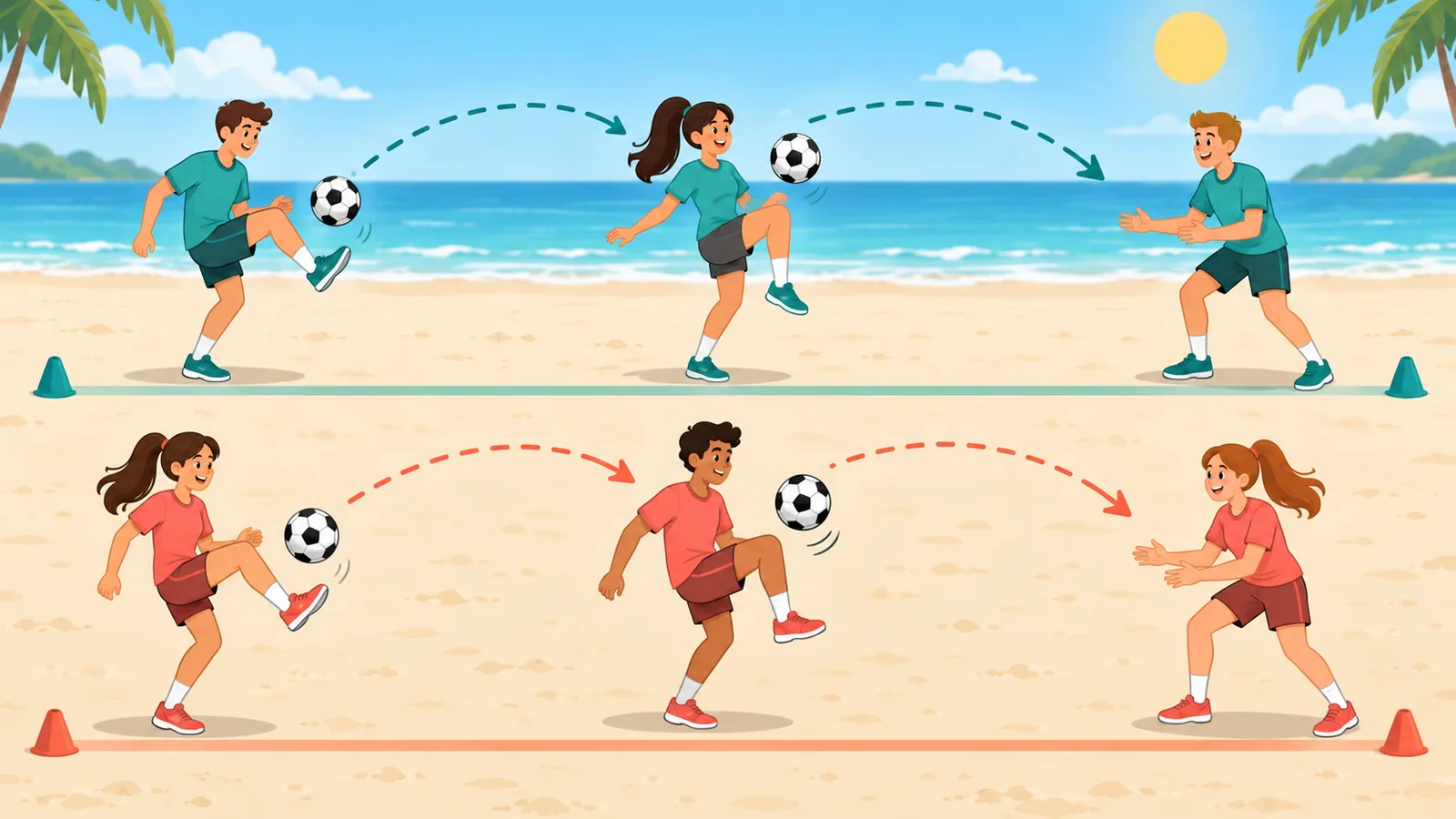 Bài tập tiếp sức tâng bóng theo đội trên bãi cát