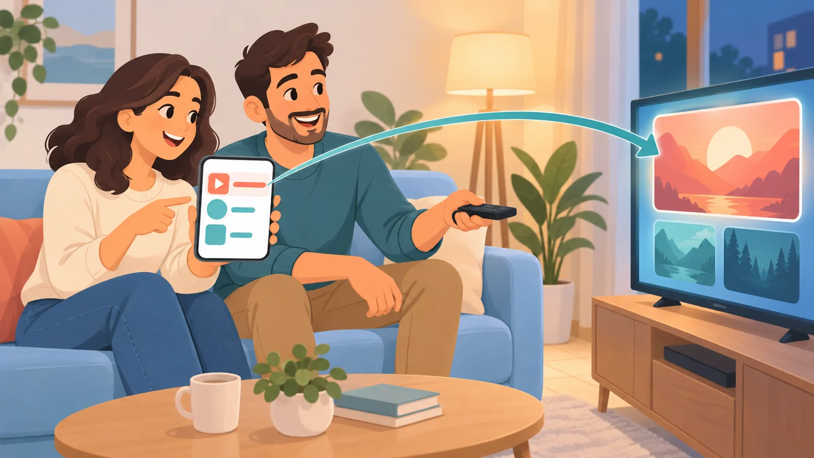 Hai người bạn bàn xem phim thể thao nào trước tại phòng khách