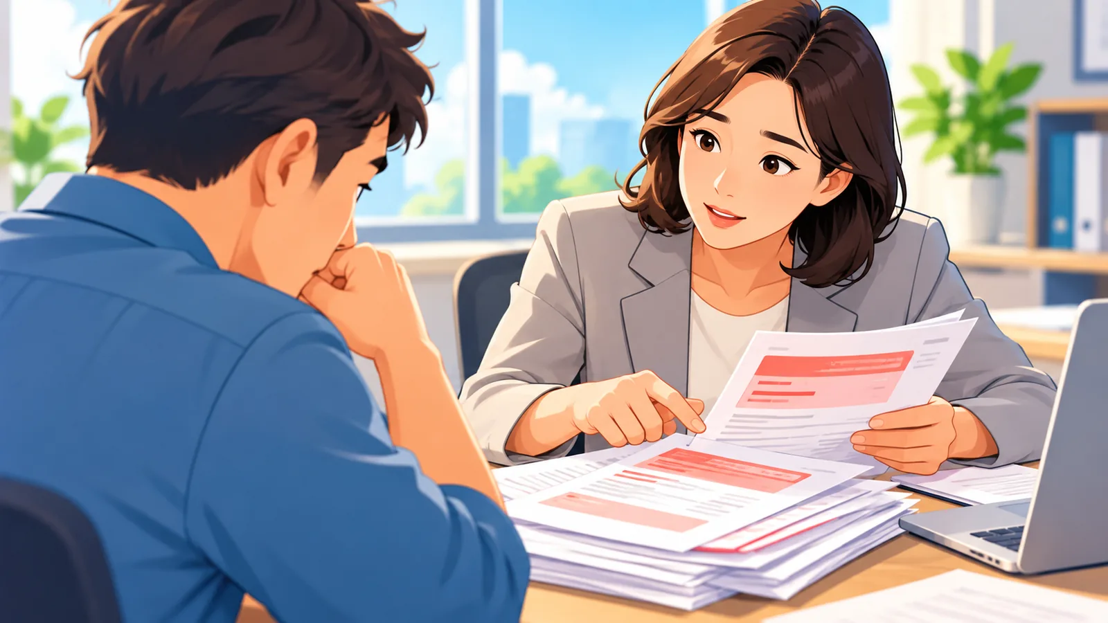 Chuyên viên tư vấn thuế cùng khách hàng xem lại các thông báo nợ thuế