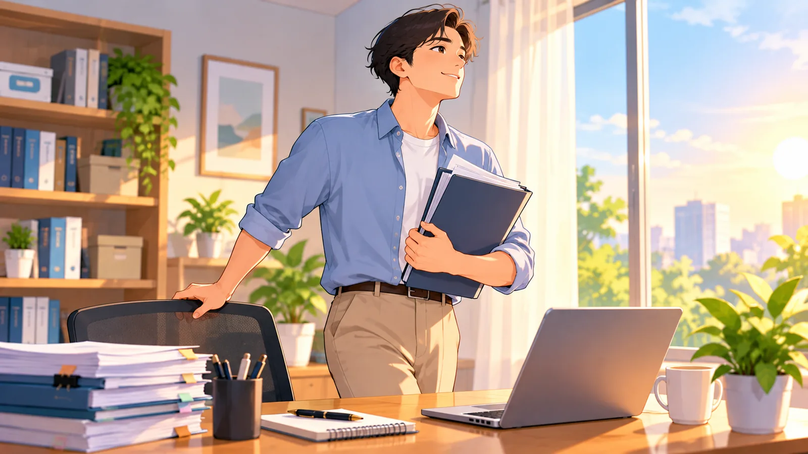 Người gấp tập hồ sơ thuế với tâm trạng nhẹ nhõm sau khi chọn được hướng xử lý