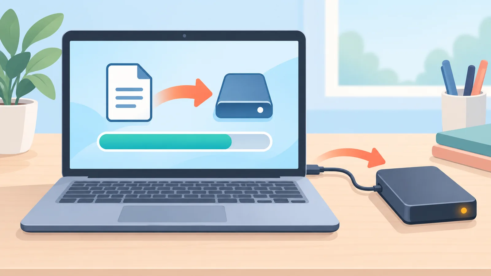 Ổ cứng ngoài đặt cạnh laptop để sao lưu video