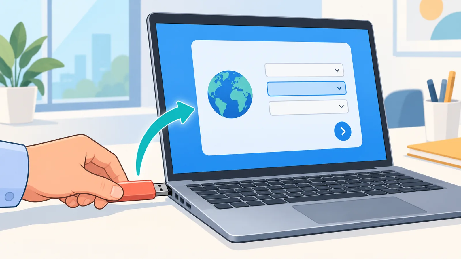 Cắm USB cài Windows vào laptop để vào môi trường khôi phục
