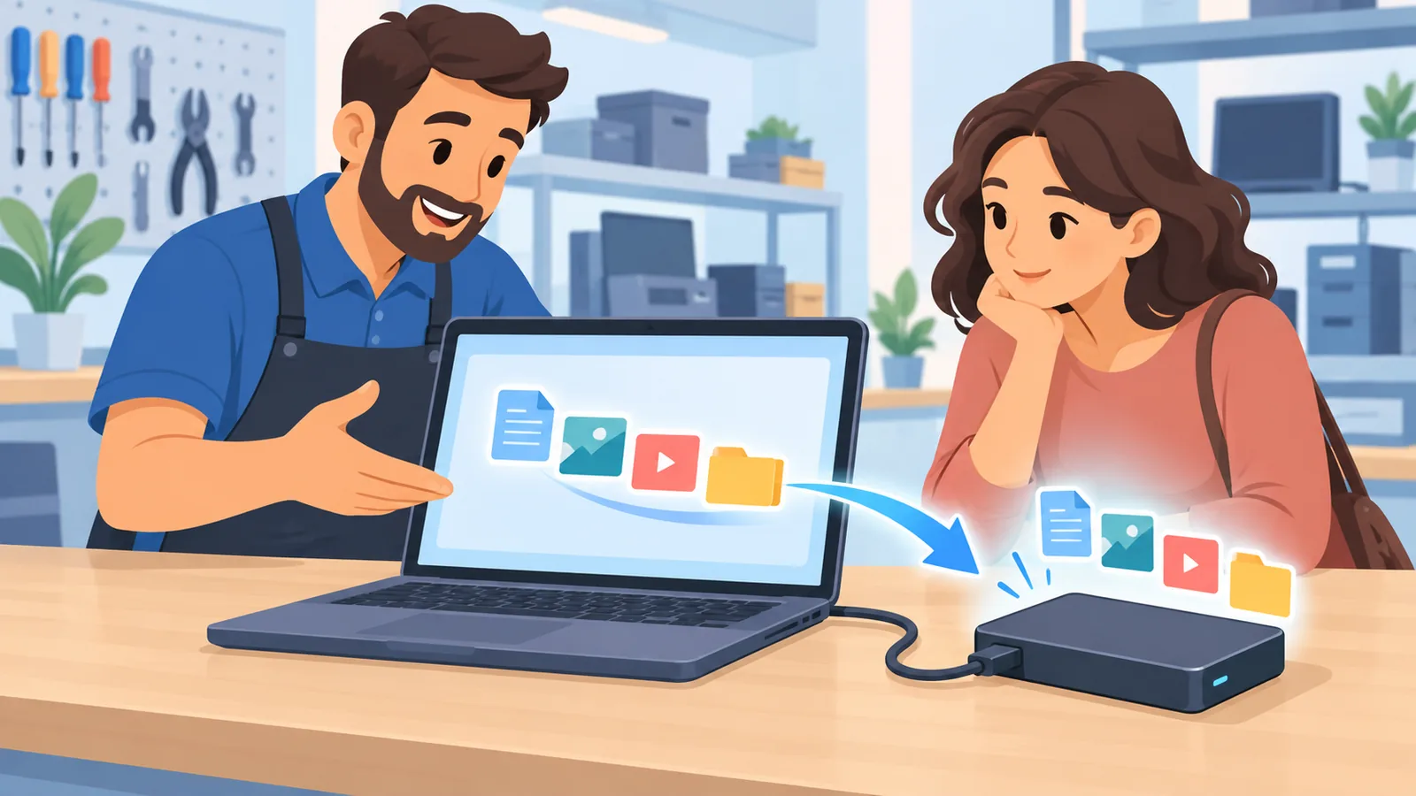 Kỹ thuật viên kiểm tra laptop không khởi động được tại cửa hàng