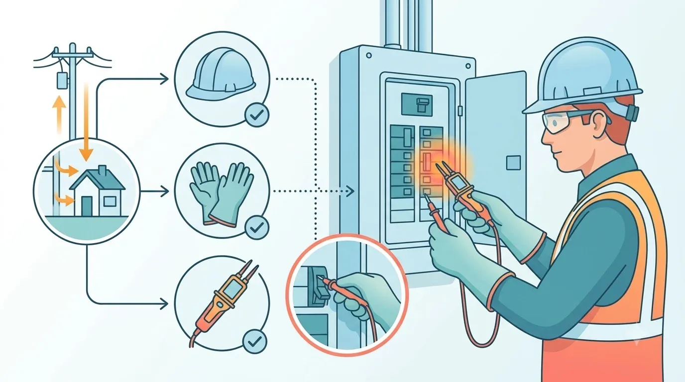 Bàn tay gạt một aptomat sang vị trí OFF