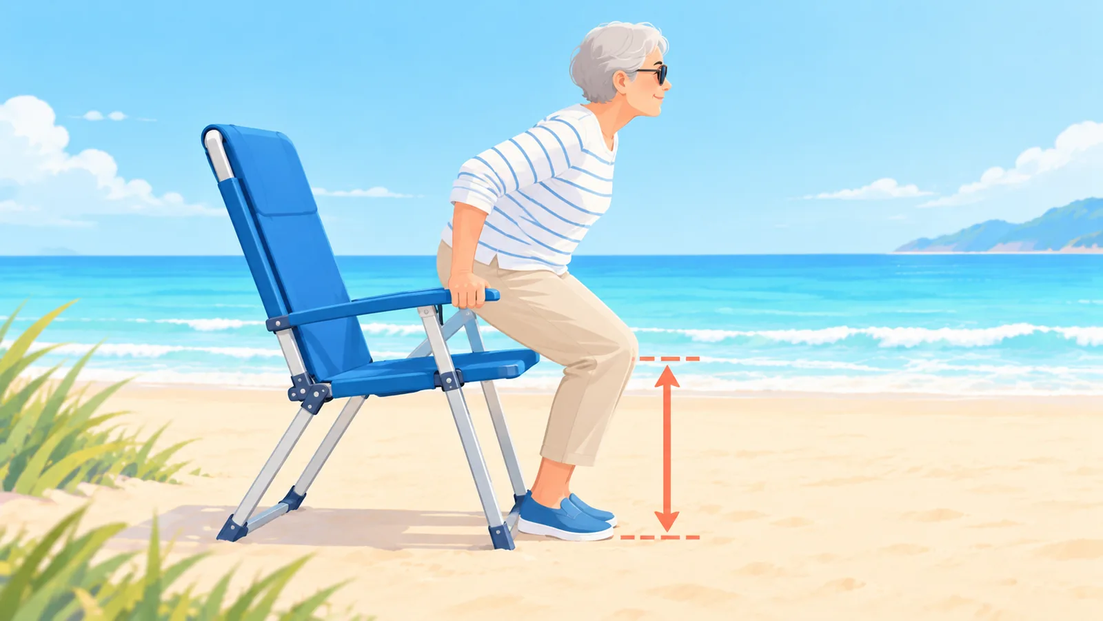 Người lớn tuổi đứng lên dễ dàng từ ghế đi biển có chỗ ngồi cao